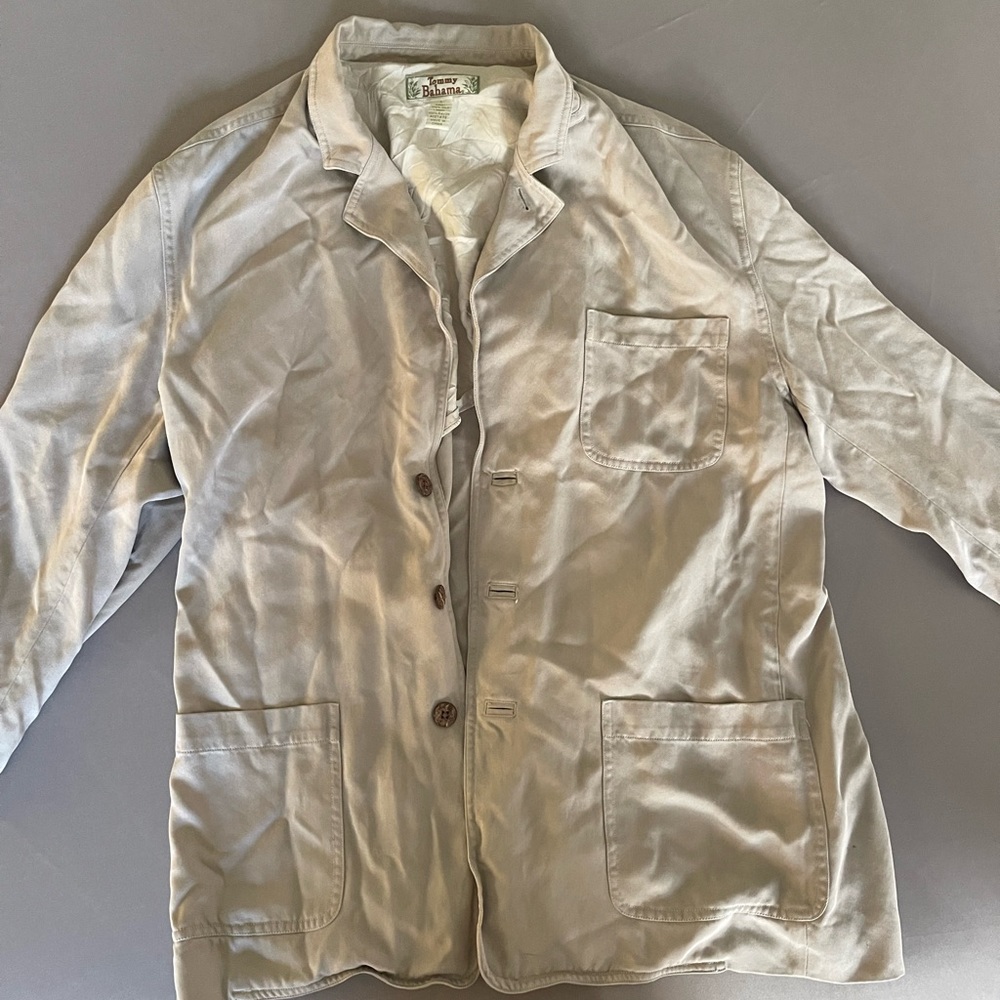 Tommy Bahamas tan, loose fabric blazer jacket